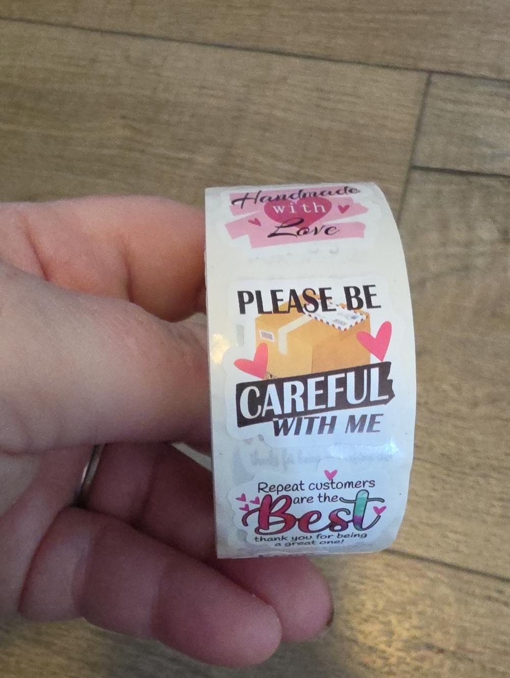 Careful With Me Pink & White Packaging Sticker Roll